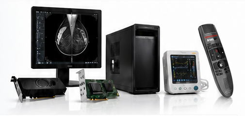 Equipamiento tecnológico especializado, monitor médico y dictáfono profesional